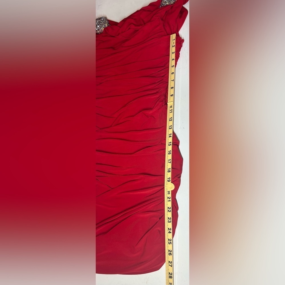 JS Boutique Red Rhinestone Embellished Ruched Cocktail Holiday Dress Size 12 - Picture 12 of 15